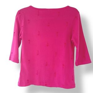 Johnny Was Collection Pink 100% Cotton Embroidered Rose Top XL Rare Vintage USA